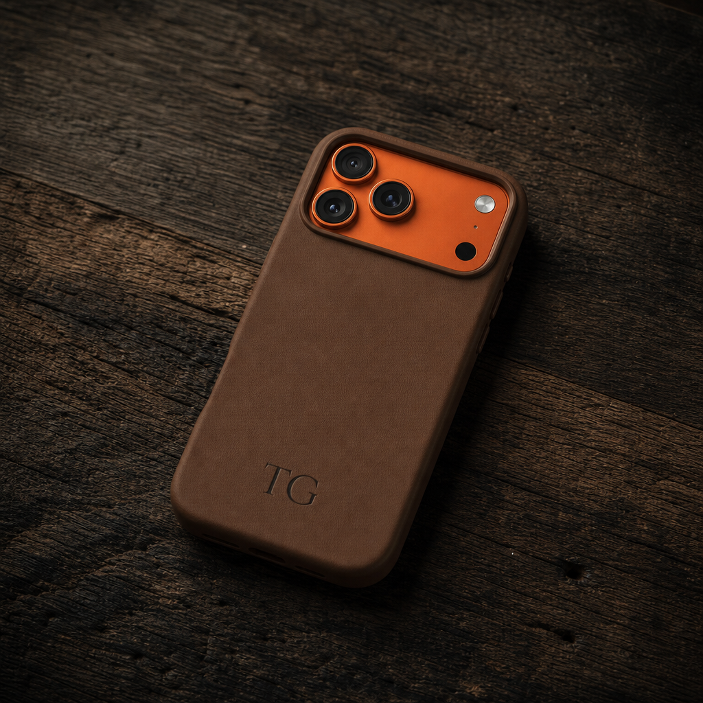 Brown Leather iPhone Case | Personalized Initials