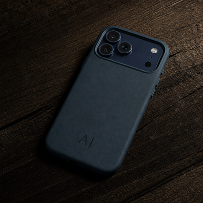 Navy Leather iPhone Case | Personalized Initials