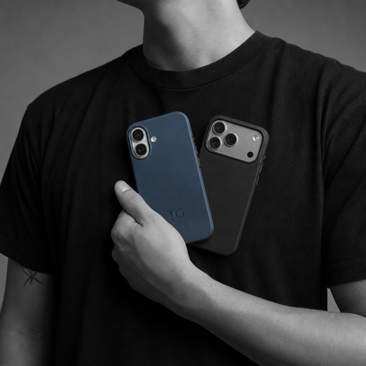 Navy Leather iPhone Case | Personalized Initials