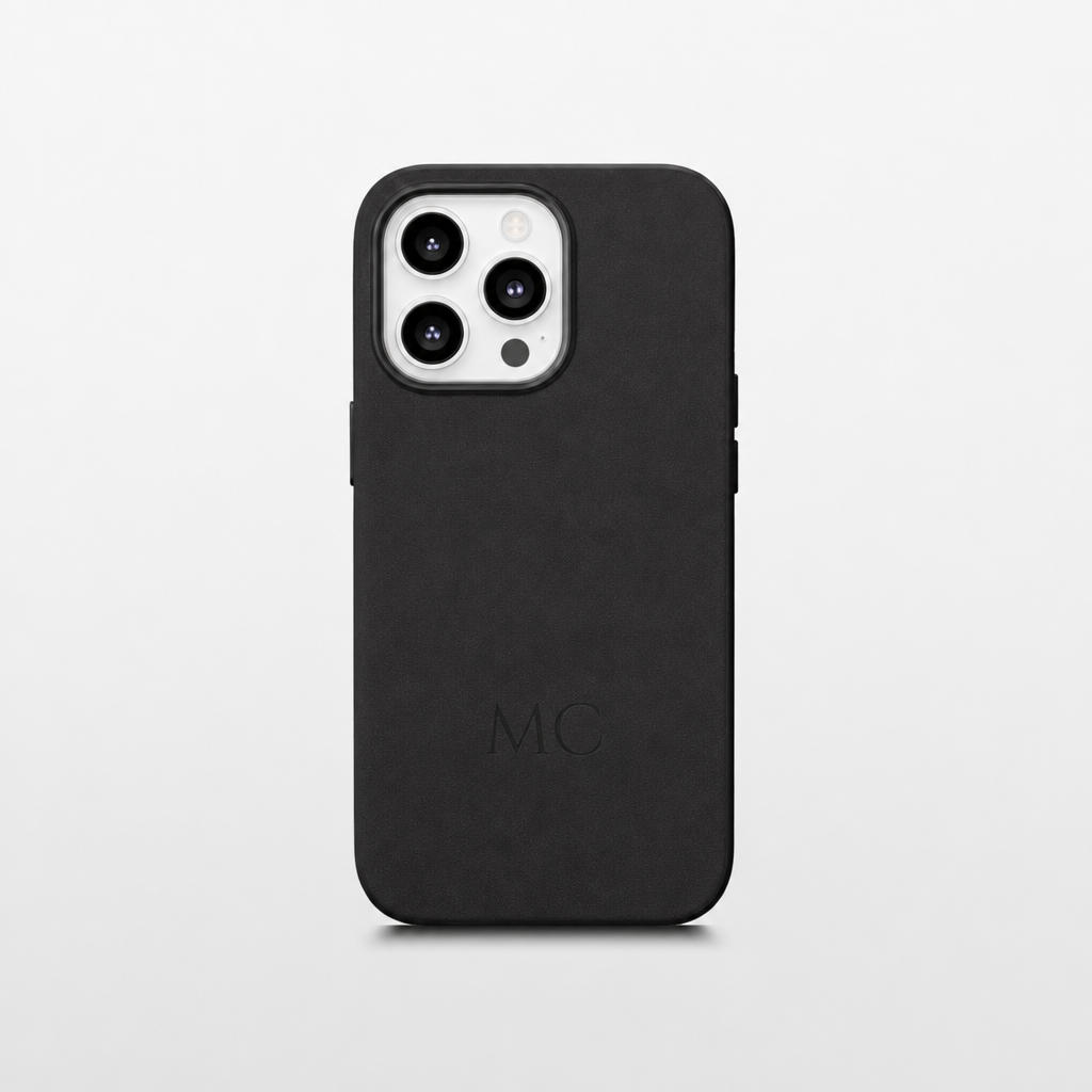 Black Leather iPhone Case | Personalized Initials