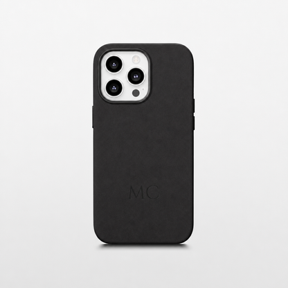 Black Leather iPhone Case | Personalized Initials