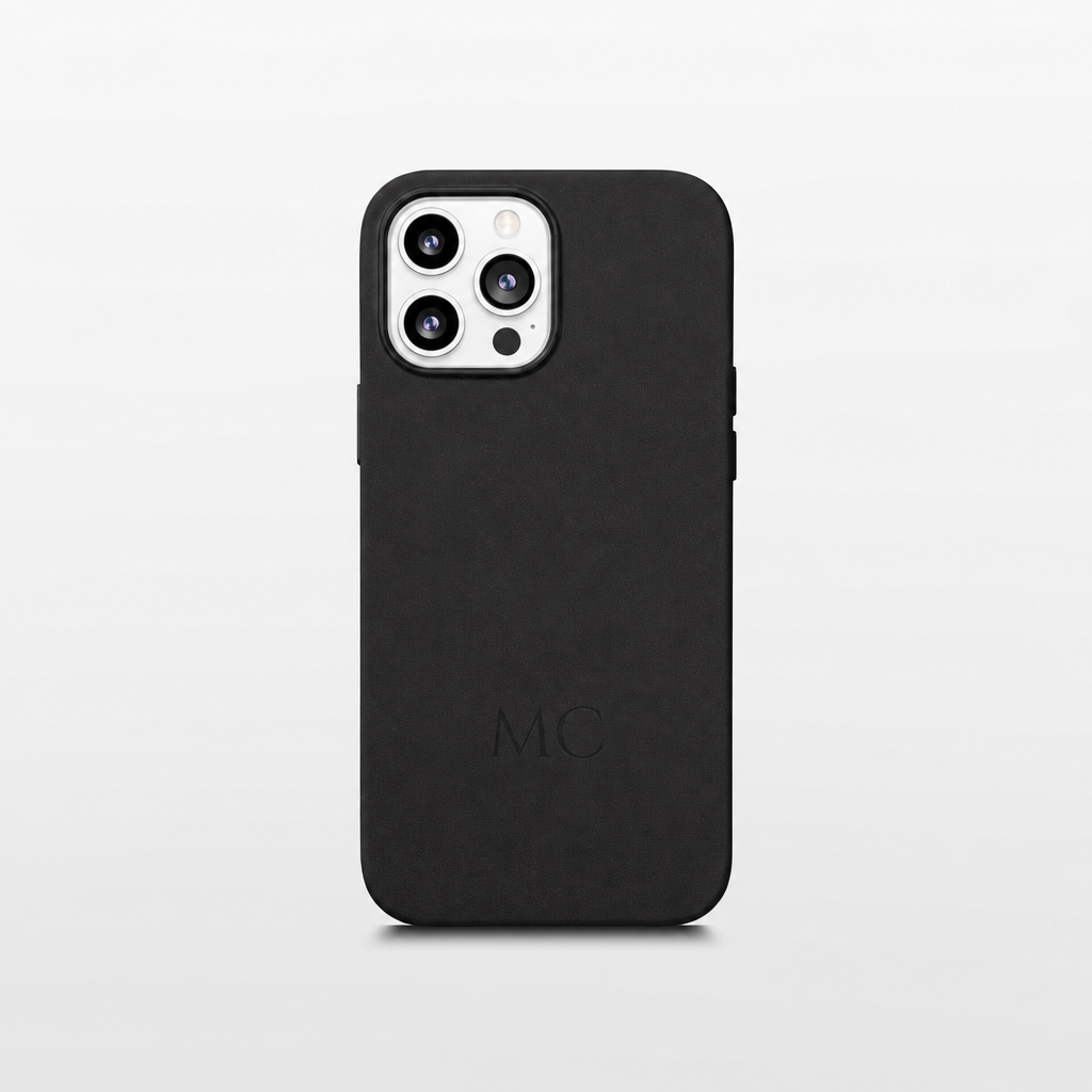 Black Leather iPhone Case | Personalized Initials