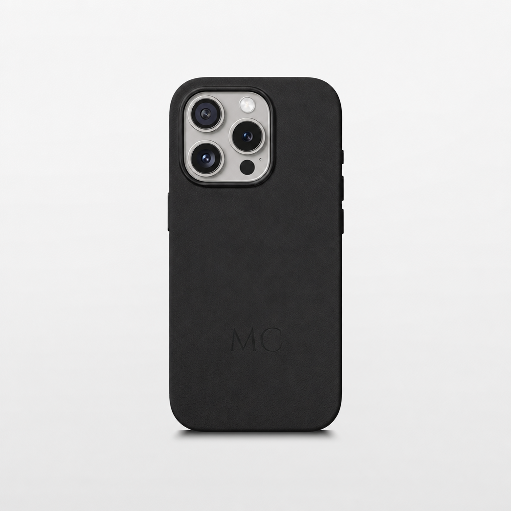 Black Leather iPhone Case | Personalized Initials