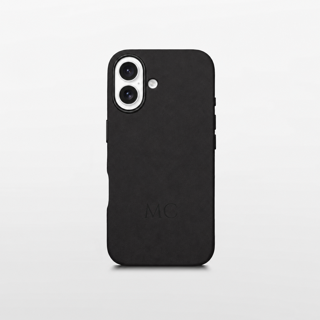 Black Leather iPhone Case | Personalized Initials