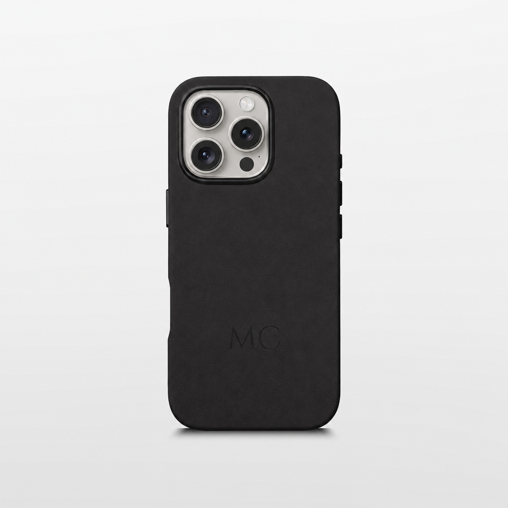 Black Leather iPhone Case | Personalized Initials