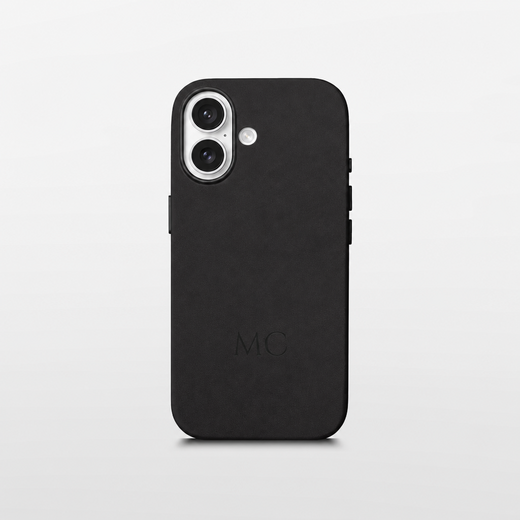 Black Leather iPhone Case | Personalized Initials