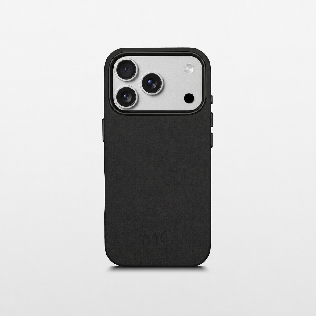 Black Leather iPhone Case | Personalized Initials