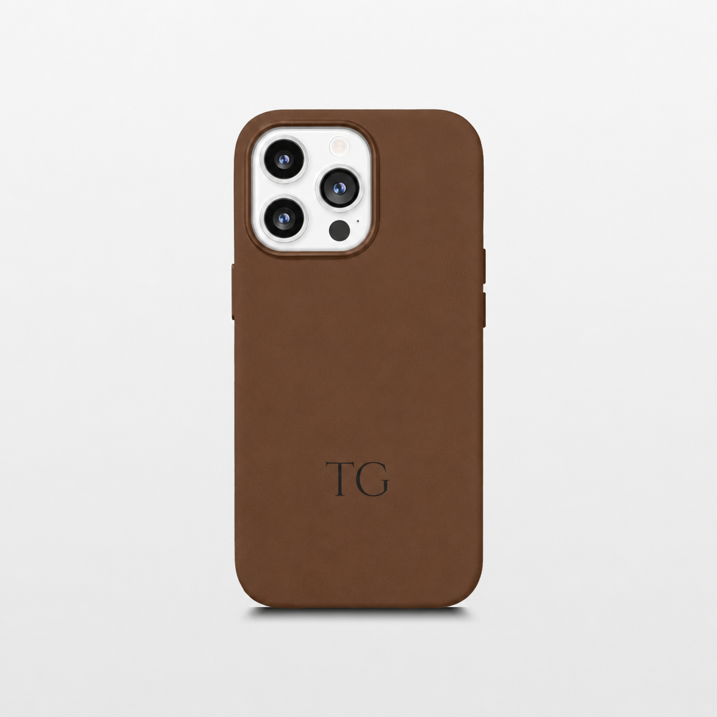 Brown Leather iPhone Case | Personalized Initials