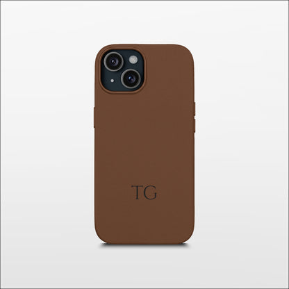 Brown Leather iPhone Case | Personalized Initials