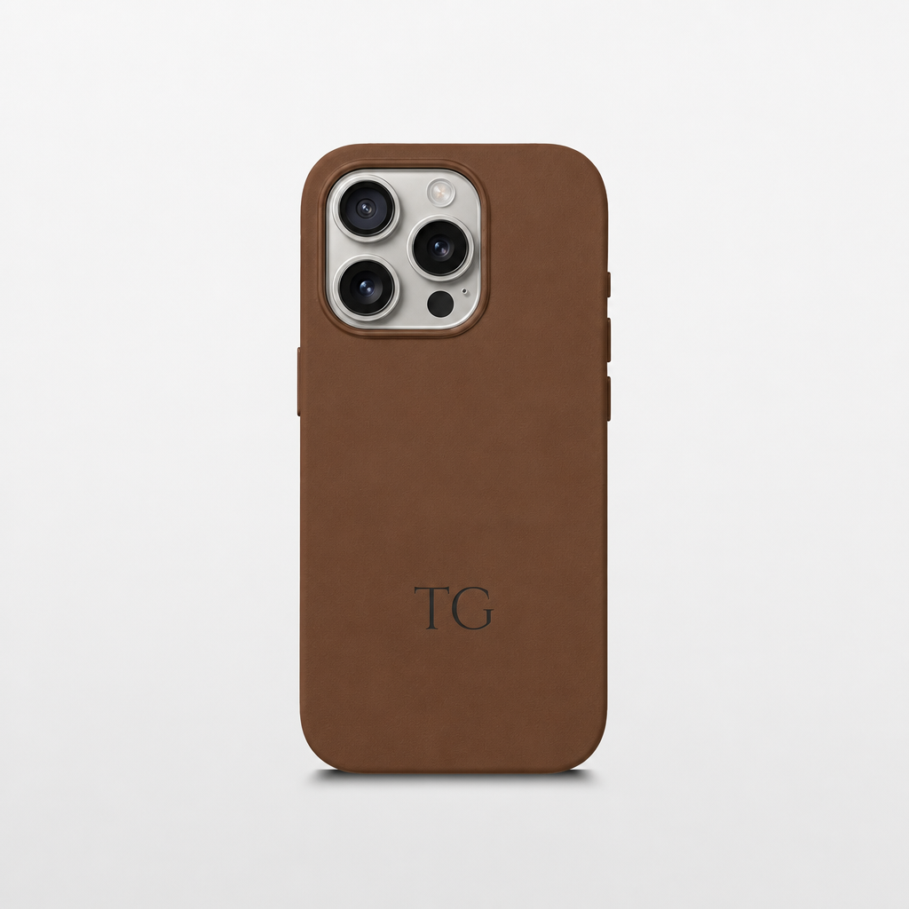 Brown Leather iPhone Case | Personalized Initials