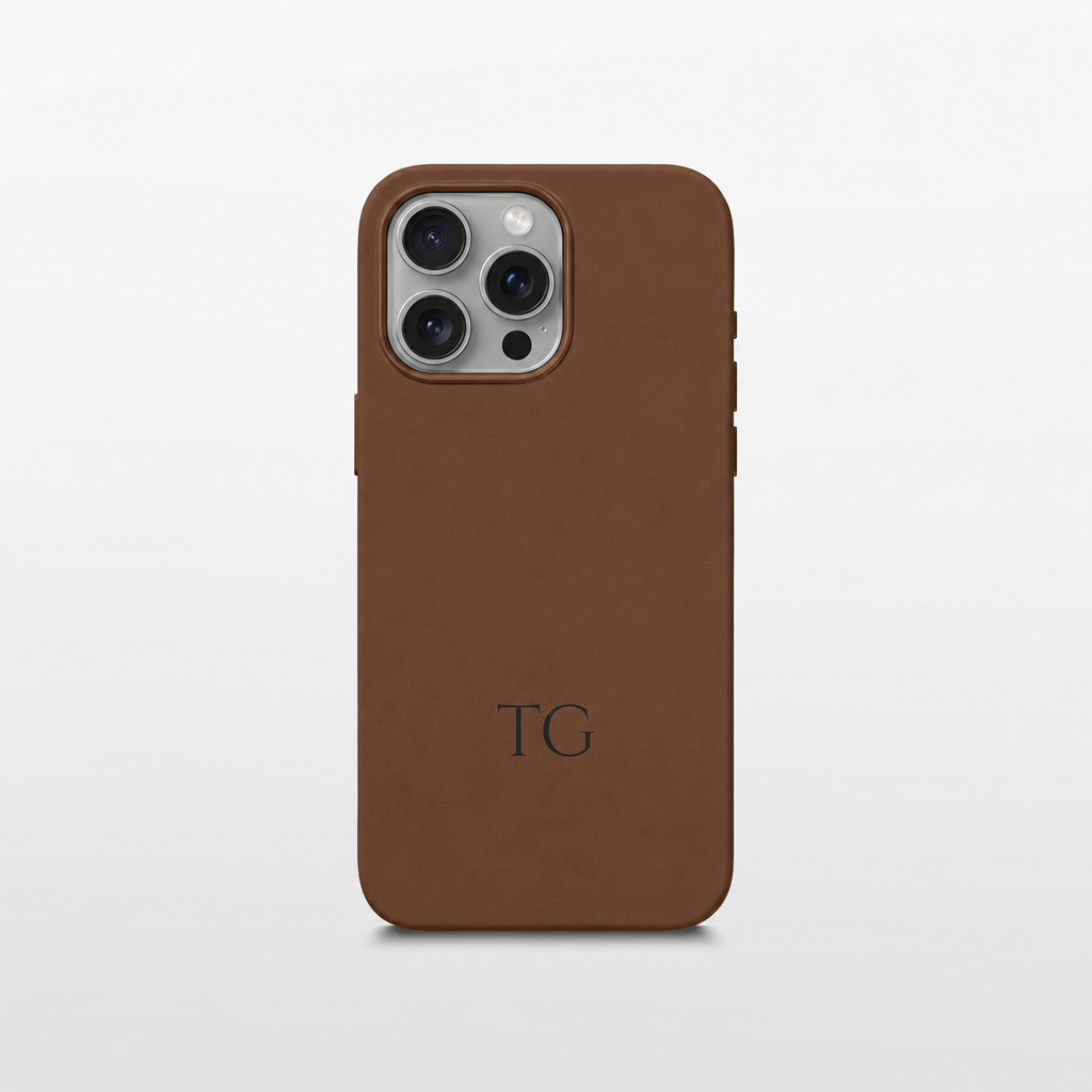 Brown Leather iPhone Case | Personalized Initials
