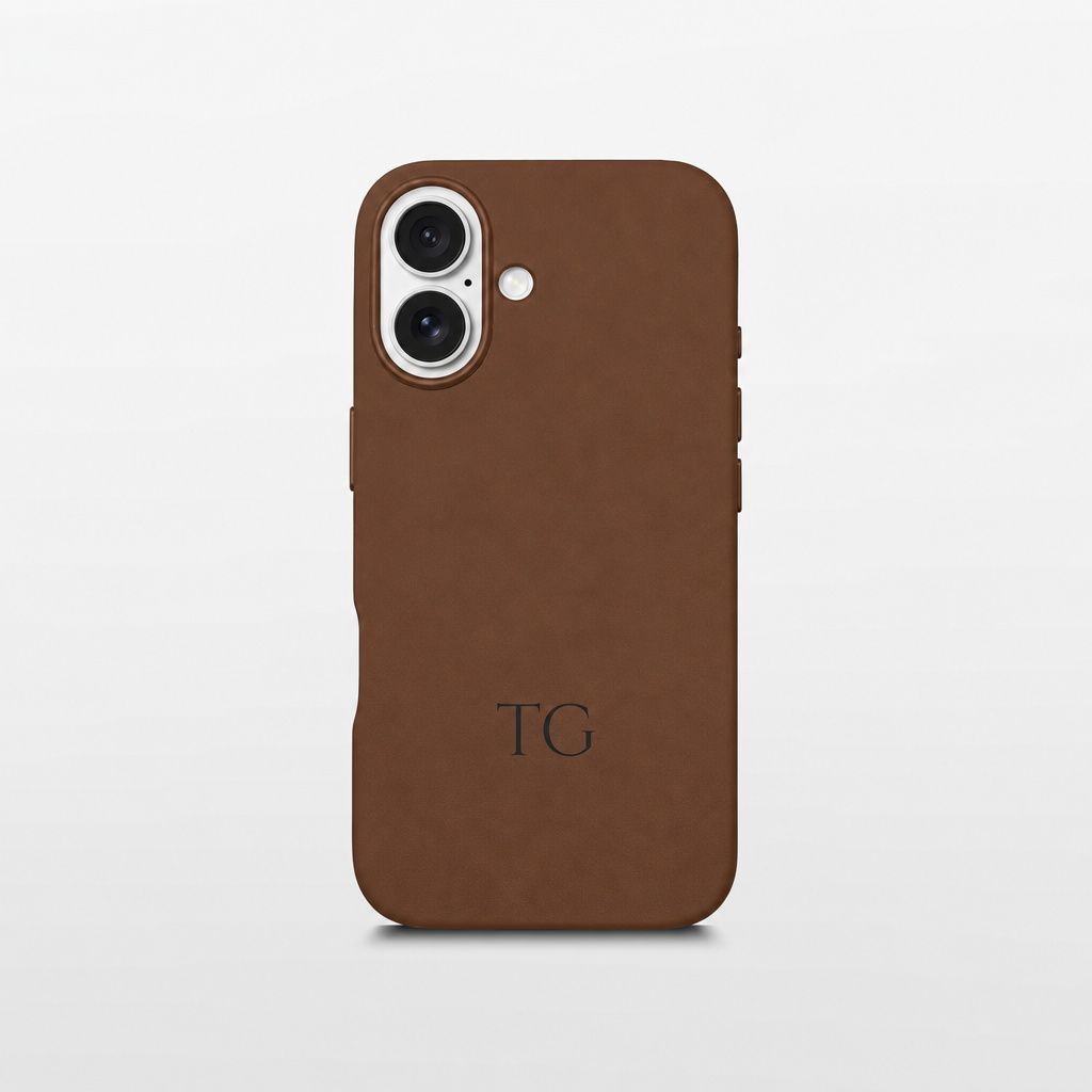 Brown Leather iPhone Case | Personalized Initials