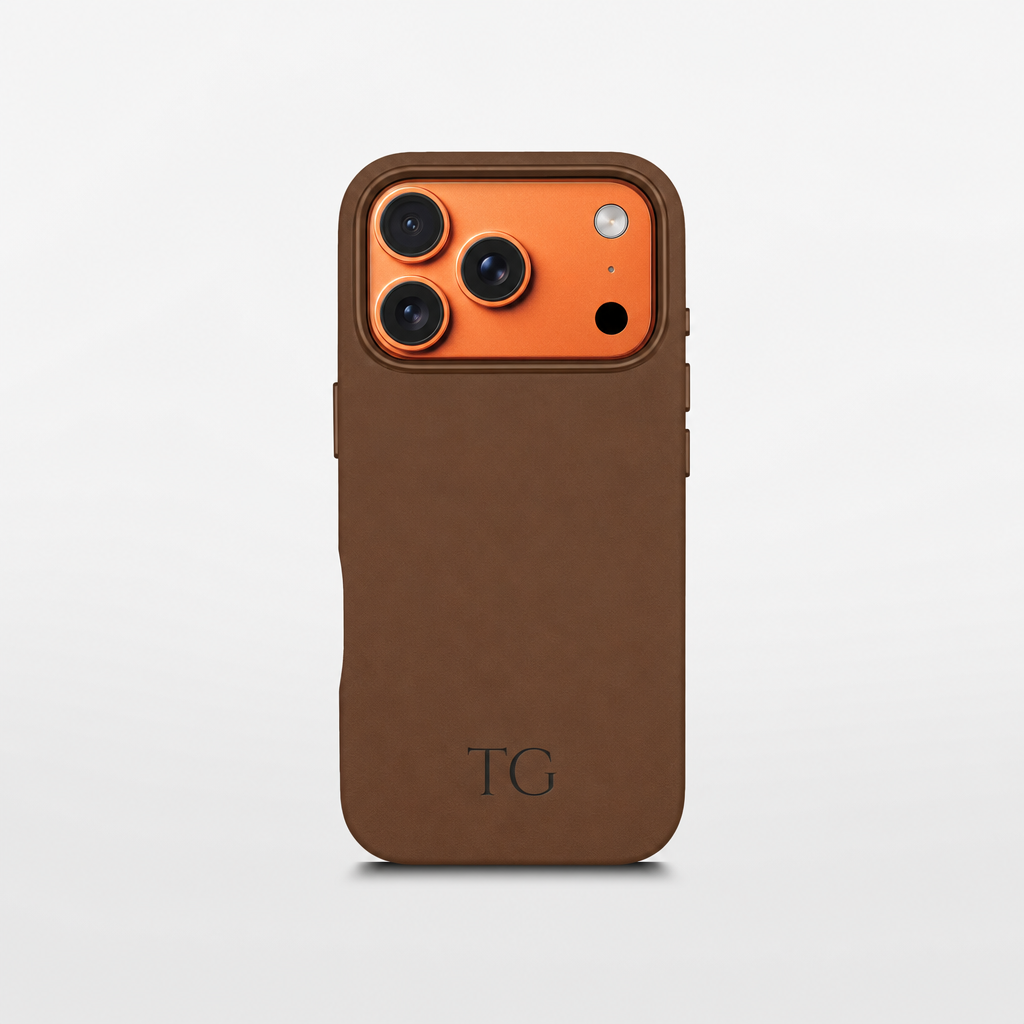 Brown Leather iPhone Case | Personalized Initials