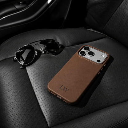 Brown Leather iPhone Case | Personalized Initials