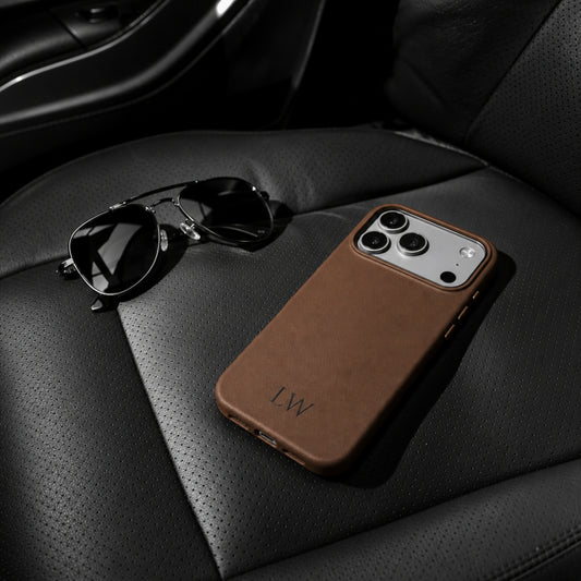 Brown Leather iPhone Case | Personalized Initials